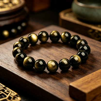 Healing bead bracelets natural golden obsidian bracelet feng shui bracelet wealth bracelet toxic energy shielding jewelry