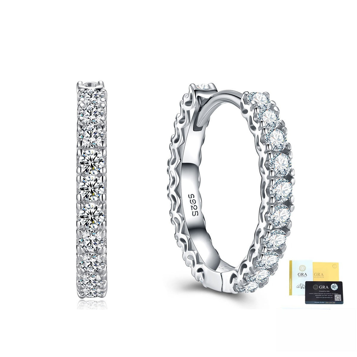 sterling silver moissanite huggie earrings 2mm stones