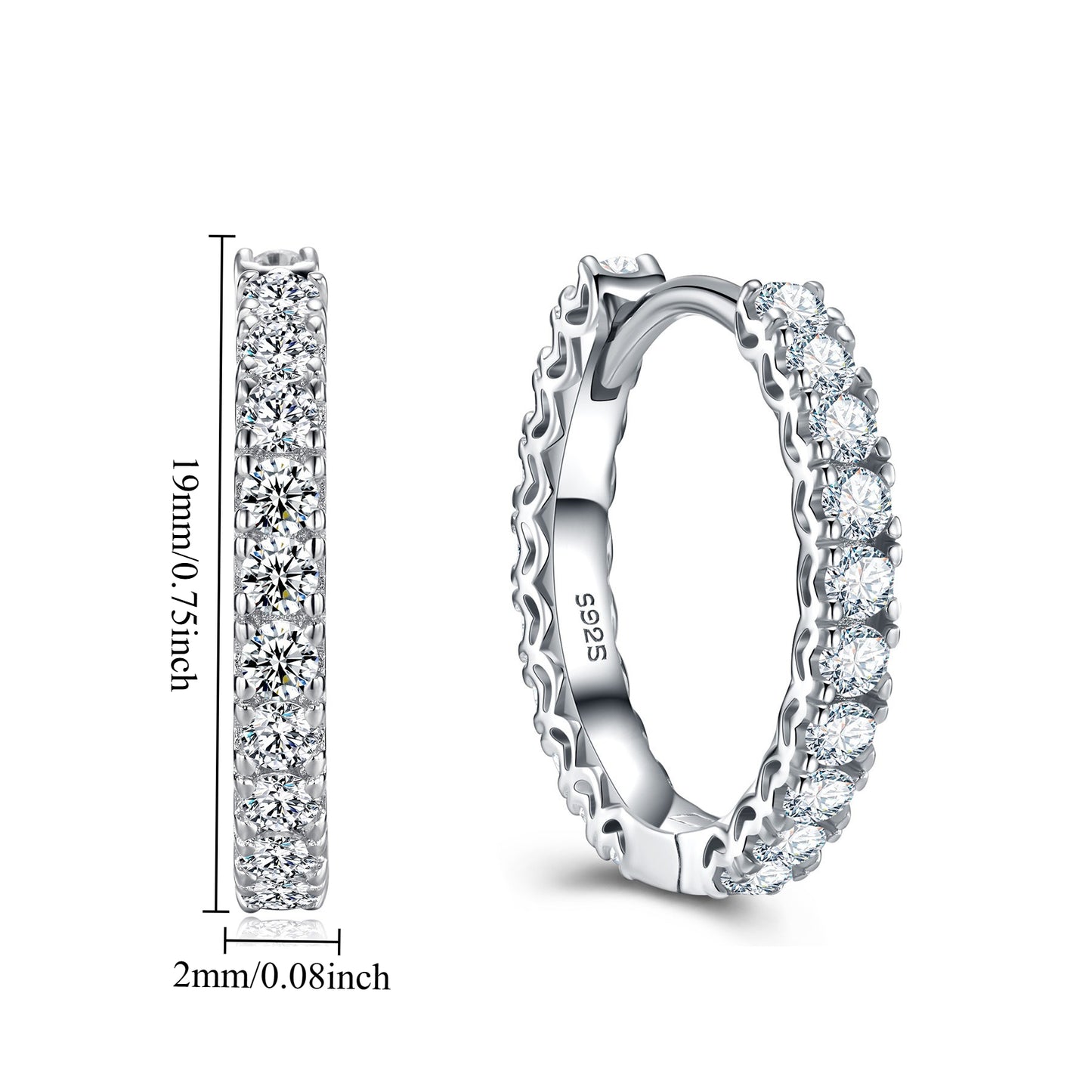 huggie earrings moissanite pave 0.96ctw silver