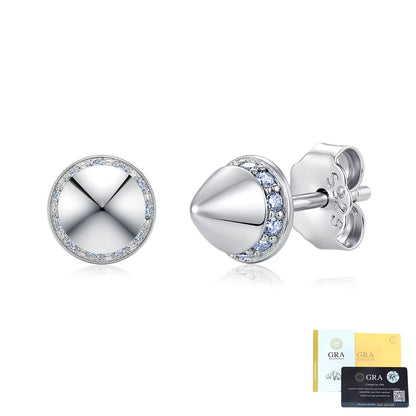 silver stud earring rivet design moissanite GRA certificate