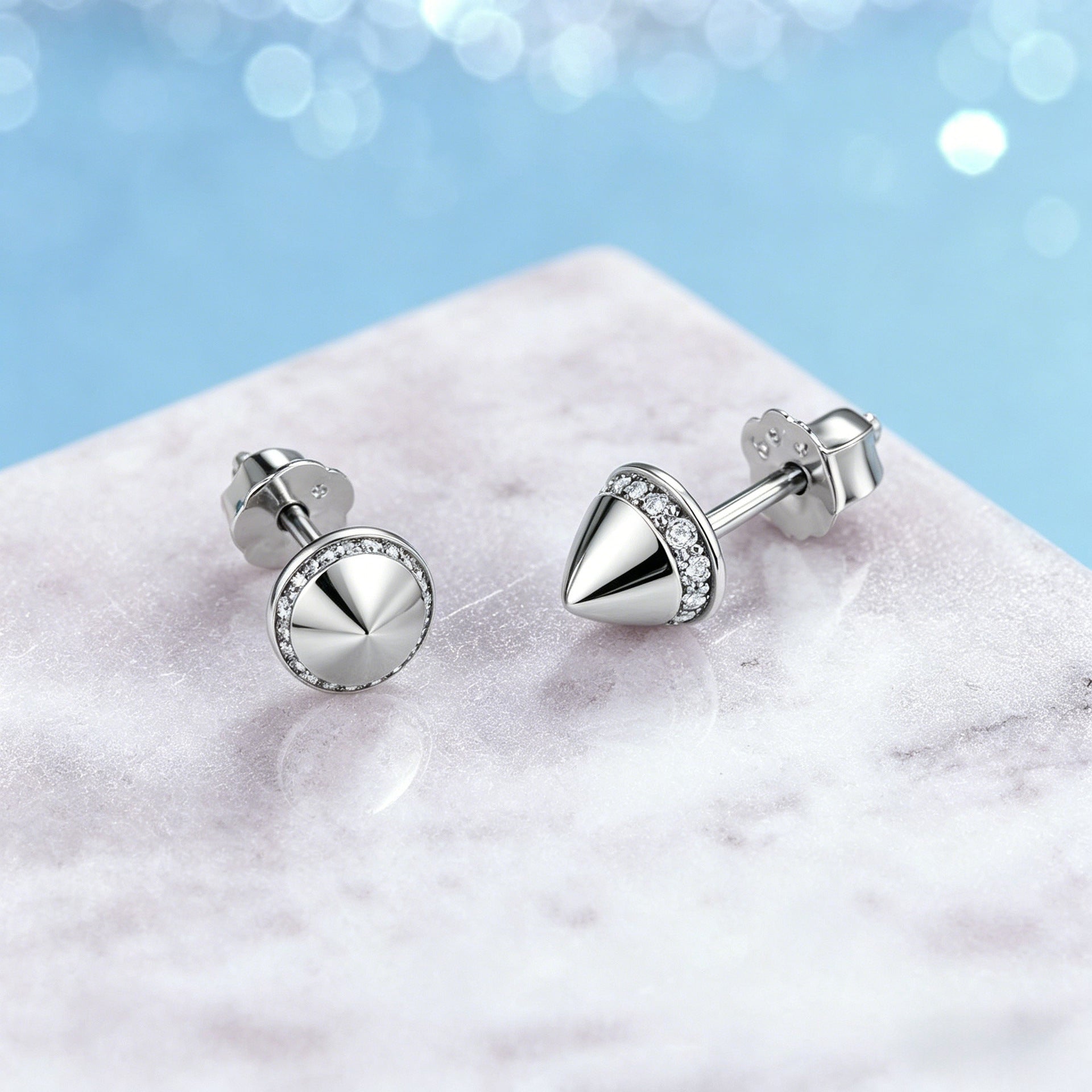 moissanite earrings mens spike rivet S925 silver 14k gold option