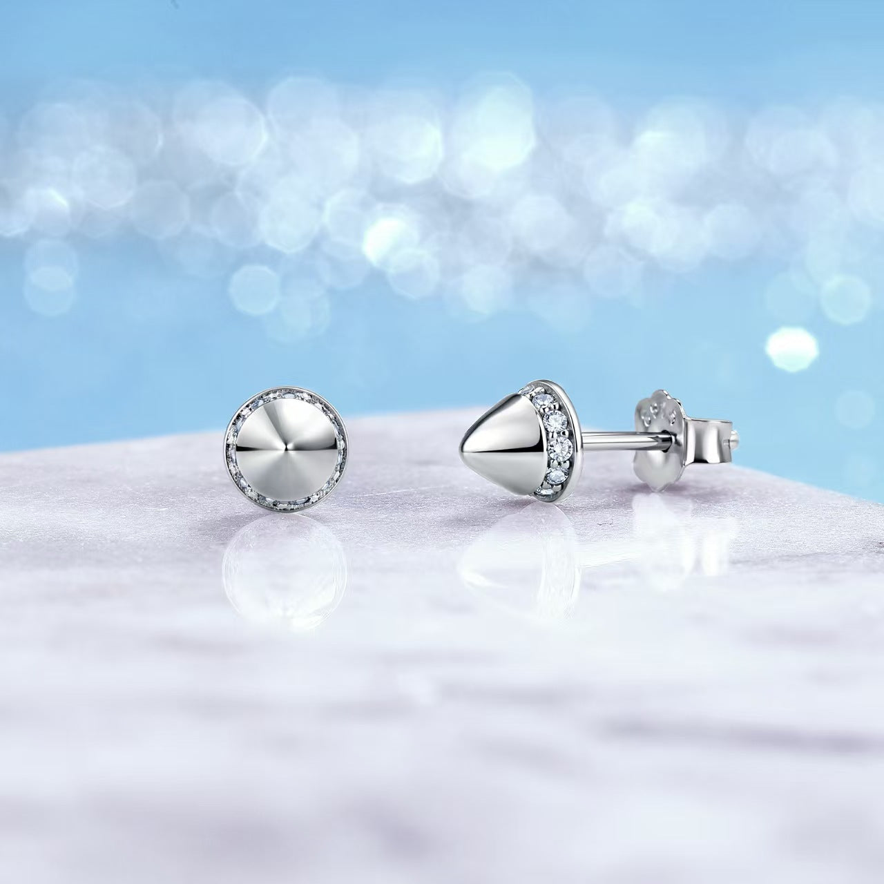 sterling silver earring spike rivet moissanite white gold plated