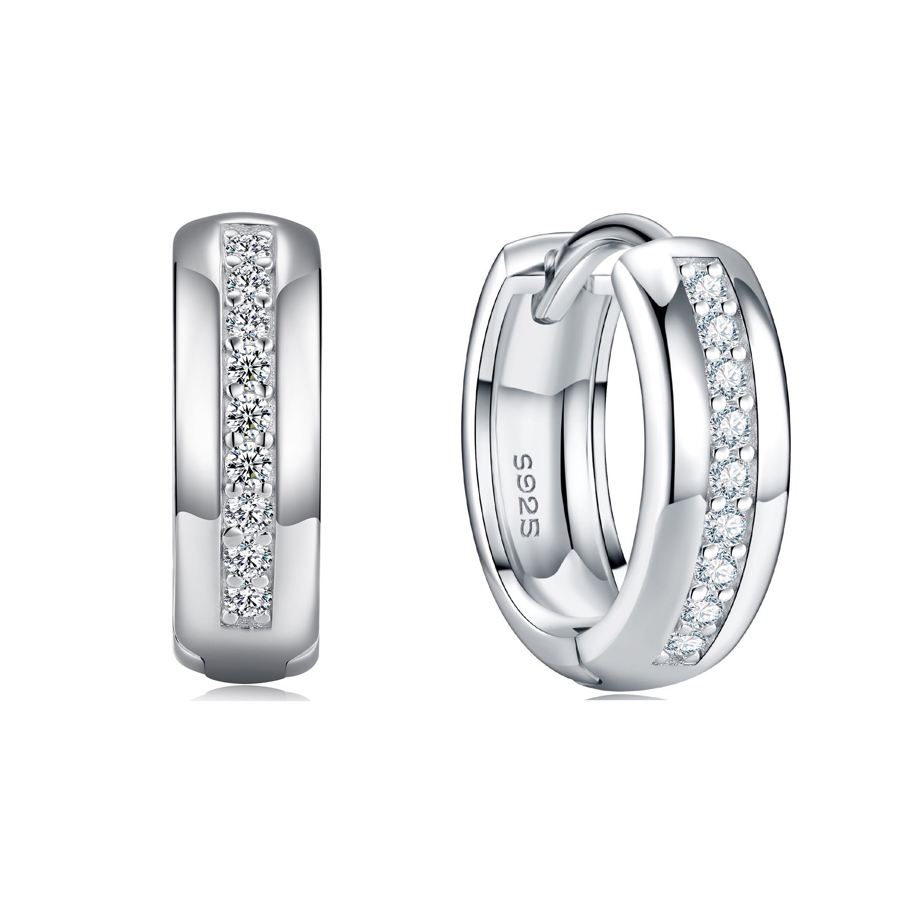 moissanite huggie hoop earrings S925 white gold for daily commute office wear