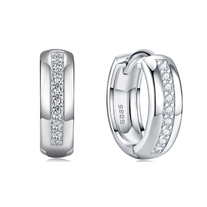 moissanite huggie hoop earrings S925 white gold for daily commute office wear