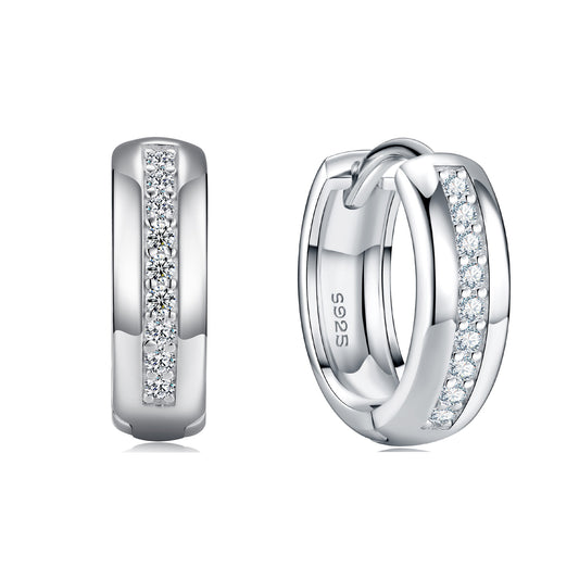 moissanite huggie hoop earrings S925 white gold for daily commute office wear