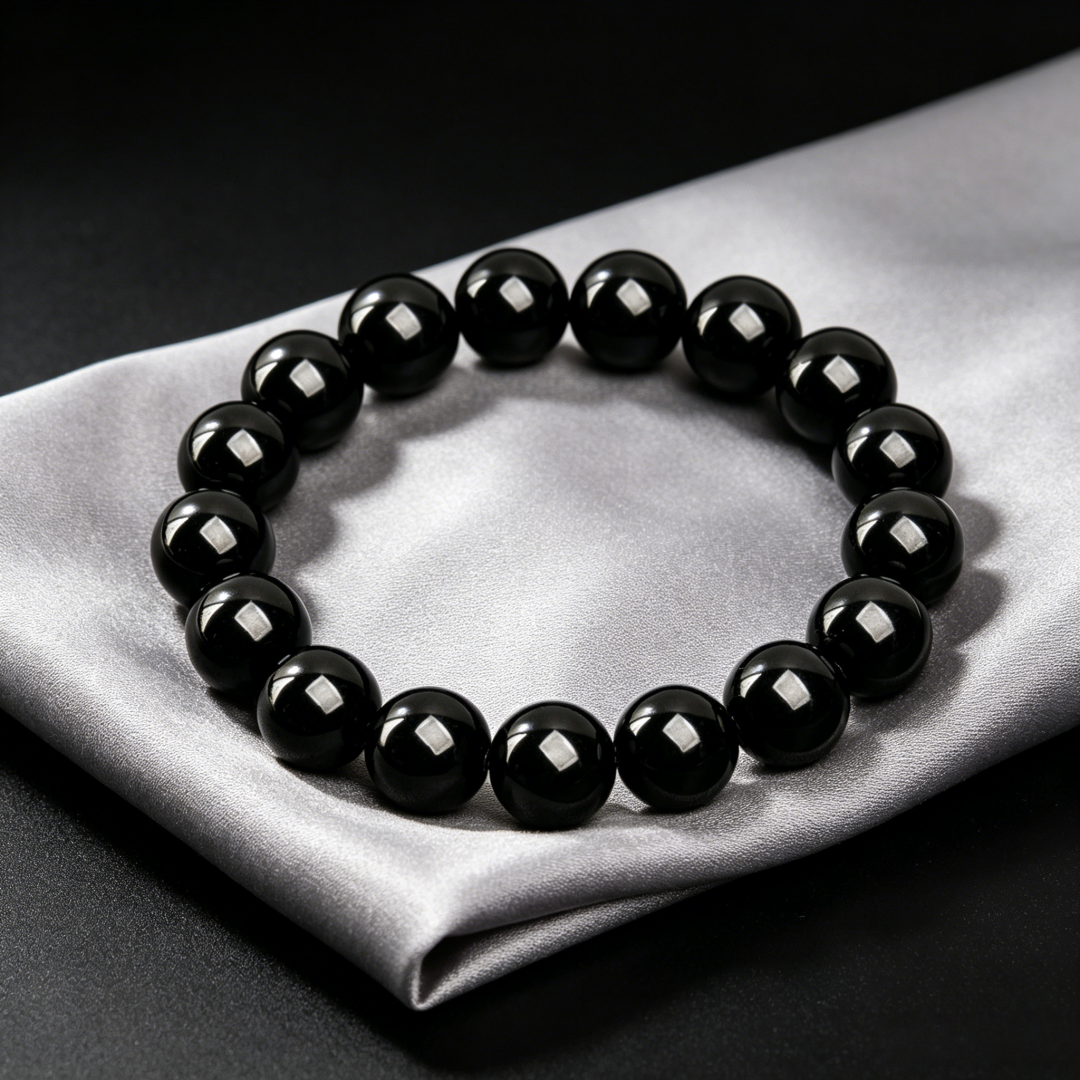 Natural Black Obsidian Round Bead Bracelet, ultimate protector feng shui obsidian bracelet natural crystal energy beads bracelet for aura defense
