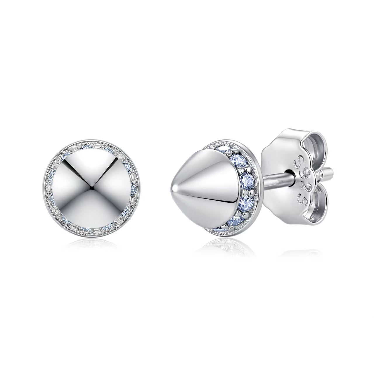 silver earring set rivet style moissanite 925 sterling silver