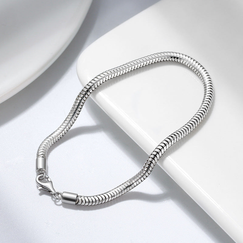silver snake chain bracelet platinum tone 3mm men women