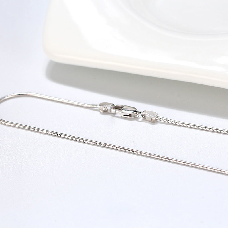 S925 sterling silver 1mm round snake chain necklace silver unisex, platinum finish 45cm snake italian chain, smooth snake bone chain for men women daily wear