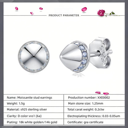 silver earring set rivet style moissanite 925 sterling silver