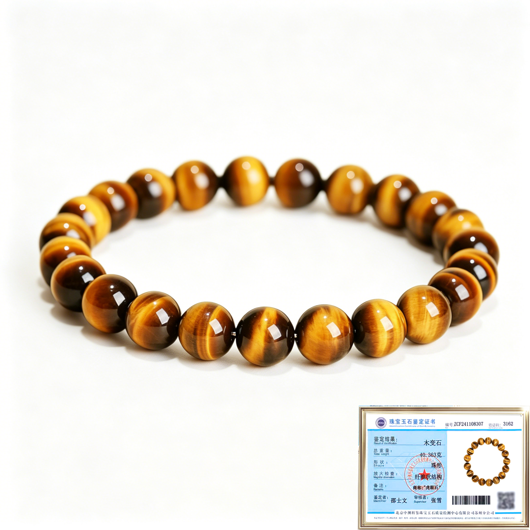 Natural golden tiger eye stone grain gemstone string bracelet magnetic energy beads aura cleansing charm bracelet emotional balance healing