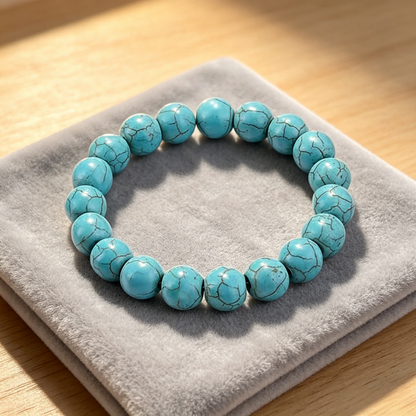Vibrant blue-green natural turquoise crystal bracelet, pre-charged aura aligned healing stone unisex jewelry