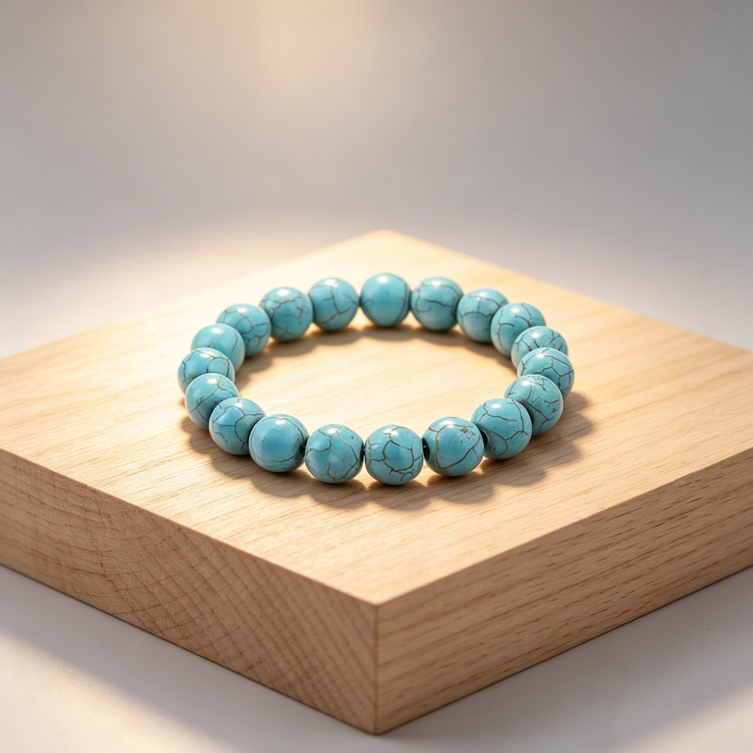 Simple minimalist turquoise stretch bracelet unisex accessory for office casual everyday wear spiritual wellness
