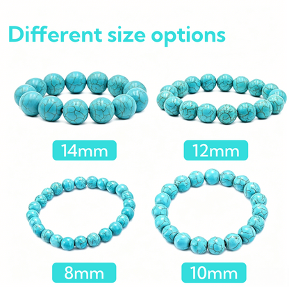 Close up of high quality AAA natural turquoise beads, pre-charged aura synchronized crystal bracelet for emotional balance