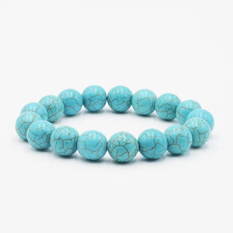 Vibrant blue green natural turquoise stone bracelet lightweight elastic design all wrist sizes healing crystal jewelry