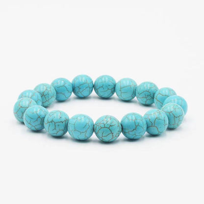 Vibrant blue green natural turquoise stone bracelet lightweight elastic design all wrist sizes healing crystal jewelry