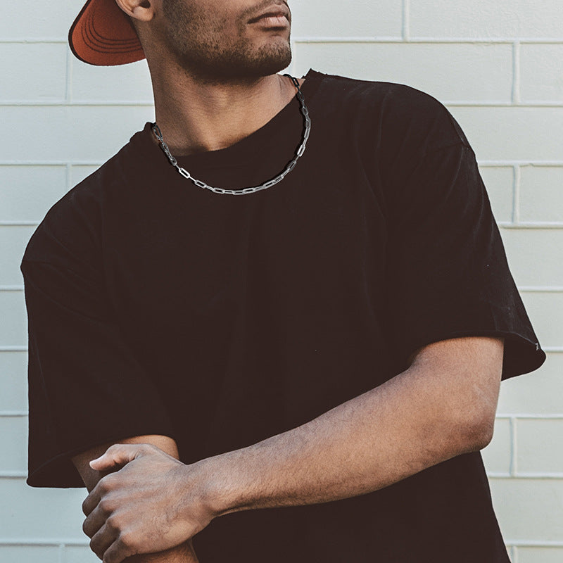 white gold men necklace paperclip necklace alternative mens necklace white gold plated finish
