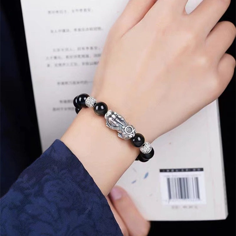Men’s S999 Silver Pi Xiu Golden Obsidian Bracelet unisex crystal bracelet energy beads string bracelet block negative energy wealth manifestation jewelry